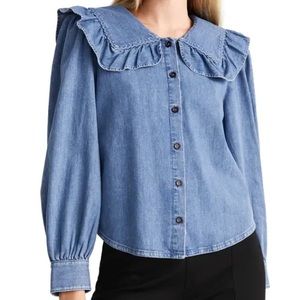 & Other Stories Denim Shirt with Ruffle Collar size 4